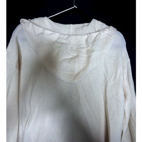 Women's 100% Extrafine Merino Wool Cream Hood Pullover Sweatshirt Quiet Luxury L - Picture 7 of 11